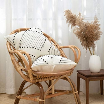 blue page Boho Throw Pillow Covers, Black and Cream White, Set of 2 Modern Farmhouse Accent Home Decor, Neutral Woven Decorative Pillow Covers for Couch/Bed (18 x 18 Inches, Cream/Black)