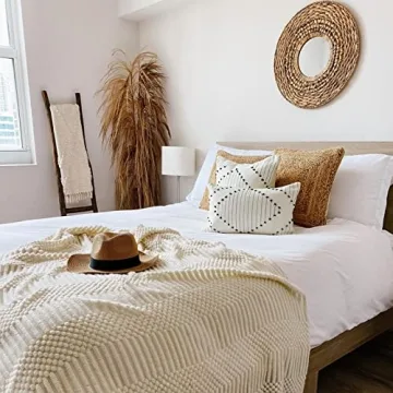 blue page Boho Throw Pillow Covers, Black and Cream White, Set of 2 Modern Farmhouse Accent Home Decor, Neutral Woven Decorative Pillow Covers for Couch/Bed (18 x 18 Inches, Cream/Black)