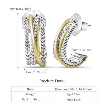 YYSuniee 18K Gold Plated Twisted Cable Hoop Earrings