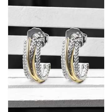YYSuniee 18K Gold Plated Twisted Cable Hoop Earrings