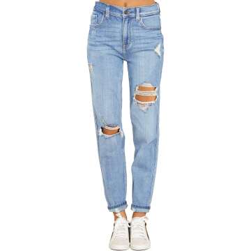 Luvamia Women's Casual Ripped Jeans - Elastic Waist Slim Fit Denim