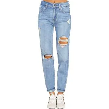 Luvamia Women's Casual Ripped Jeans - Elastic Waist Slim Fit Denim