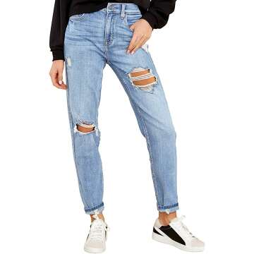 Luvamia Women's Ripped Elastic Waist Slim Jeans
