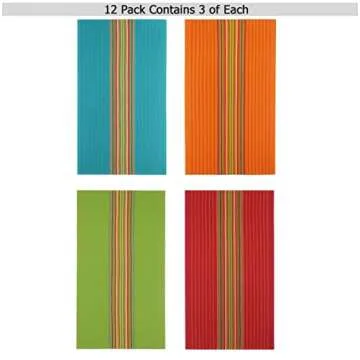 COTTON CRAFT Salsa Stripe Kitchen Towels - 12 Pack 100% Cotton Tea Dish Towels - Absorbent Reusable ...