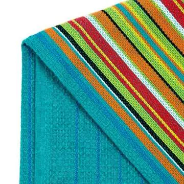 COTTON CRAFT Salsa Stripe Kitchen Towels - 12 Pack 100% Cotton Tea Dish Towels - Absorbent Reusable Low Lint Quick Dry - Multi Purpose Cooking Drying Restaurant Bar Cleaning Cloth Napkin - 16x28 Multi
