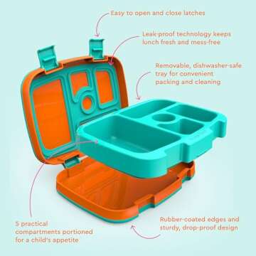 Bentgo Kids Bento-Style 5-Compartment Leak-Proof Lunch Box - Ideal Portion Sizes for Ages 3 to 7 - Durable, Drop-Proof, Dishwasher Safe, BPA-Free, & Made with Food-Safe Materials (Orange)