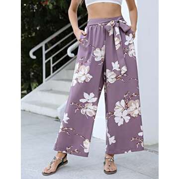 Clearlove Flowy Pants for Women Trendy Floral Print Boho Pants Lounge Lightweight Summer Palazzo Beach Pants Wide Leg