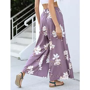 Clearlove Flowy Pants for Women Trendy Floral Print Boho Pants Lounge Lightweight Summer Palazzo Beach Pants Wide Leg