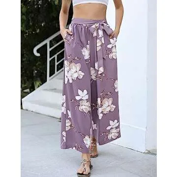 Clearlove Flowy Pants for Women Trendy Floral Print Boho Pants Lounge Lightweight Summer Palazzo Beach Pants Wide Leg