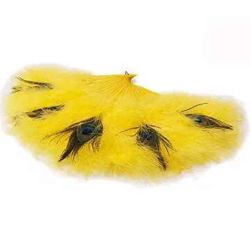 Peacock Handmade Marabou Large Feather Fan 23"X12"(with 25 Staves) for Dancing, Party, Wedding, Burlesque,Bridal Bouquet Decor (Yellow)