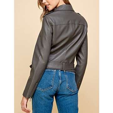 Made By Johnny MBJ WJC1849 Women's Asymmetrical Faux Lether Belted Moto Jacket XL Grey