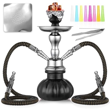 11" 2 Hose Hookah Set - Mini Pumpkin Glass Vase & Accessories