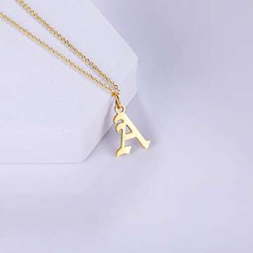 Letter Necklaces for Women Personalized Necklaces 18K Gold Plated Initial Pendant Old English Name N...
