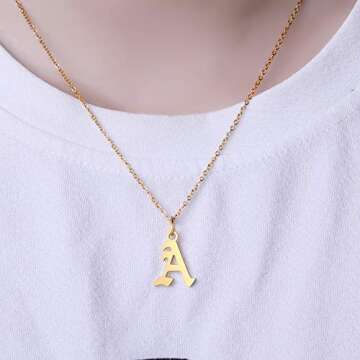 Letter Necklaces for Women Personalized Necklaces 18K Gold Plated Initial Pendant Old English Name Necklaces A-Z Bridesmaid Gift for Women(N)