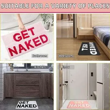 Qleewei Get Naked Bath Mat Fun Bathroom Rugs Soft Non Slip Cute Bath Rugs Funny Bathroom Decor for Bedroom (Pink, 32'' x 20'')