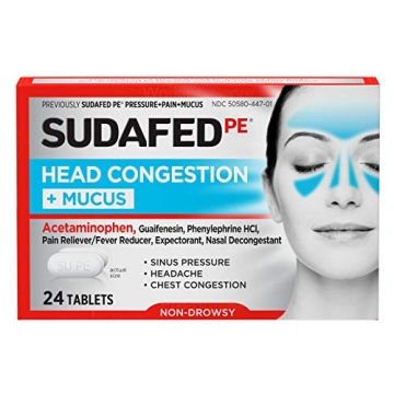 Sudafed PE Head Congestion + Mucus Tablets - 24 ct, Non-Drowsy Relief