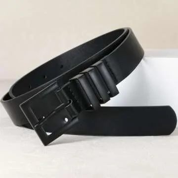 XZQTIVE Plus Size Women's Leather Belts for Jeans Pants Dress Fashion Ladies Waist Belt with Square Silver Buckle,black