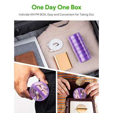 TookMag Pill Organizer 2 Times a Day, Travel Medicine Pill Organizer, Weekly AM PM Pill Box, Large Capacity 7 Day Pill Cases for Vitamin/Fish Oil/Supplements (Purple)