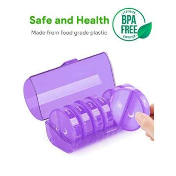 TookMag Pill Organizer 2 Times a Day, Travel Medicine Pill Organizer, Weekly AM PM Pill Box, Large Capacity 7 Day Pill Cases for Vitamin/Fish Oil/Supplements (Purple)