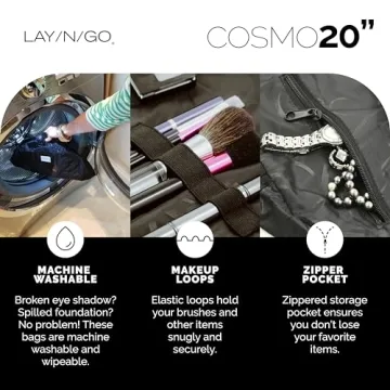 Lay-n-Go Cosmo Drawstring Cosmetic & Makeup Bag Organizer - Portable Drawstring Makeup Bag w/Zipper Pocket, Makeup Loops & More - Durable, Machine Washable Makeup Bag for Travel (20”, Black)