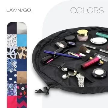 Lay-n-Go Cosmo Drawstring Cosmetic & Makeup Bag Organizer - Portable Drawstring Makeup Bag w/Zipper Pocket, Makeup Loops & More - Durable, Machine Washable Makeup Bag for Travel (20”, Black)
