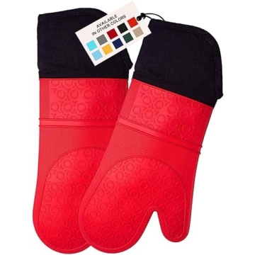 HOMWE Extra Long Professional Silicone Oven Mitts - Flexible, Heat Resistant & Stylish