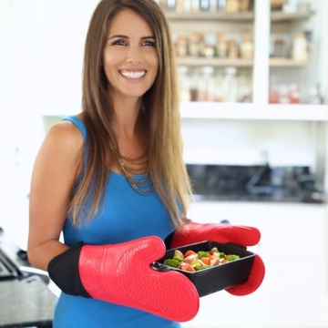 HOMWE Extra Long Silicone Oven Mitts for Safe Cooking