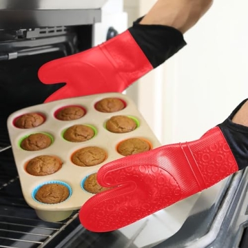 HOMWE Extra Long Silicone Oven Mitts for Safe Cooking