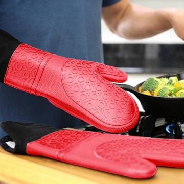 HOMWE Extra Long Silicone Oven Mitts for Safe Cooking