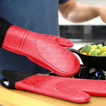 HOMWE Extra Long Silicone Oven Mitts for Safe Cooking