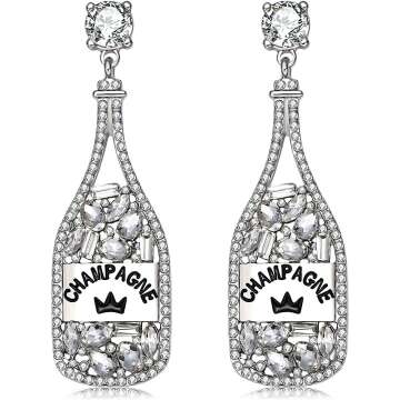 XOCARTIGE Rhinestone Champagne Bottle Earrings - Perfect for Weddings & Holidays