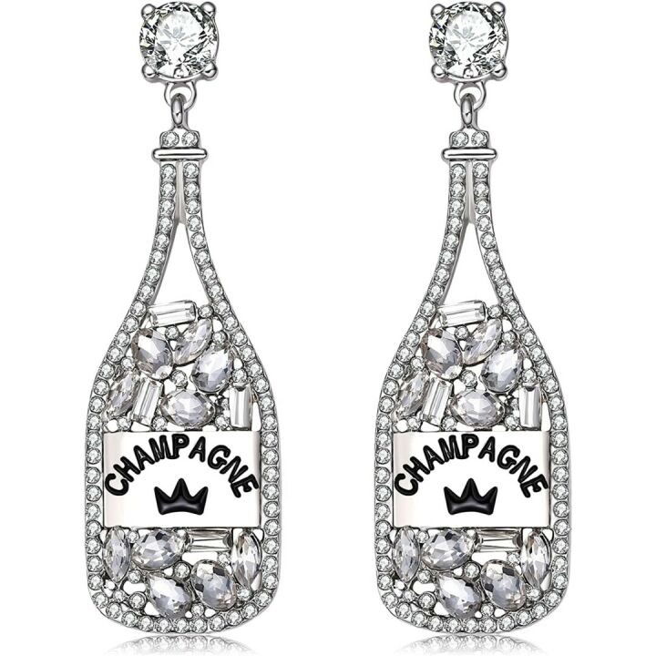 Champagne Bottle Earrings - Dangle Rhinestone Design