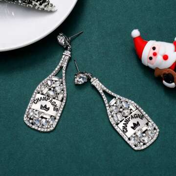 Champagne Bottle Earrings - Dangle Rhinestone Design