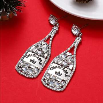 Champagne Bottle Earrings - Dangle Rhinestone Design