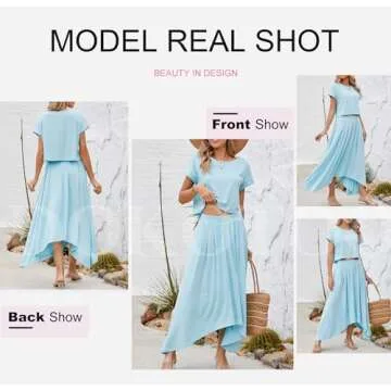 Dokotoo 2024 Women's Casual 2 Piece Skirt Set Sky Blue