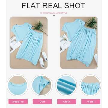 Dokotoo 2024 Women's Casual 2 Piece Skirt Set Sky Blue