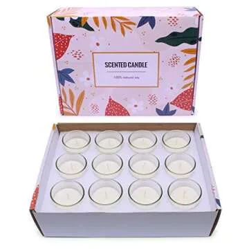 Set of 12 White Votive Candles Clear Glass Filled Unscented Soy Wax Candle for Home Décor Spa Weddi...