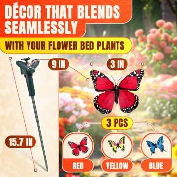 BURIUS Flying Butterfly Garden Stakes Decorative - 3 Pack Butterfly Garden Decor Butterfly Outdoor D...