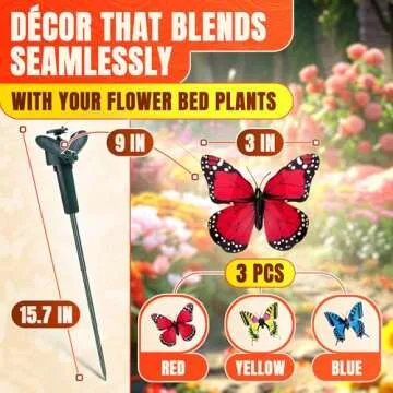 BURIUS Flying Butterfly Garden Stakes Decorative - 3 Pack Butterfly Garden Decor Butterfly Outdoor D...