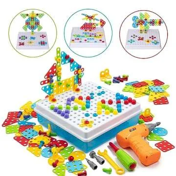 SUPSTEM Creative Toys for Kids 4-8, Mosaic Drill Set with Screwdriver Tool Playset, Electric Drill Toy with Rainbow Fasteners, Premium STEM Building Set for Ages 3+