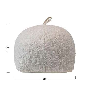 Creative Co-Op Woven Cotton Bouclé Handle, Cream Color Pouf, White