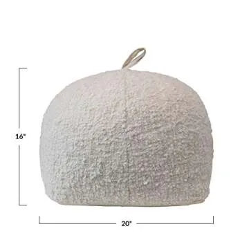 Creative Co-Op Woven Cotton Bouclé Handle, Cream Color Pouf, White
