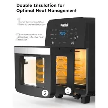 Nuwave Brio Air Fryer Oven, 15.5Qt X-Large Family Size, SS Rotisserie Basket &Skewer-Kit, Reversible Ultra Non-Stick Grill/Griddle Plate, Powerful 1800W, Integrated Smart Thermometer,Black