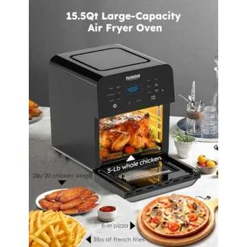 Nuwave Brio Air Fryer Oven, 15.5Qt X-Large Family Size, SS Rotisserie Basket &Skewer-Kit, Reversible Ultra Non-Stick Grill/Griddle Plate, Powerful 1800W, Integrated Smart Thermometer,Black