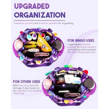 Bingo Bag with Pockets for Bingo Daubers Dabbers Dobbers Purple Bingo Bags for Bingo Stuff Supplies ...