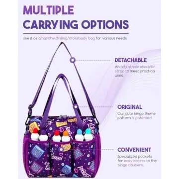 Bingo Bag with Pockets for Bingo Daubers Dabbers Dobbers Purple Bingo Bags for Bingo Stuff Supplies Bingo Night Accessories for Women Lady Bingo Game Prizes for Bingo Lovers Players Juego de Bingo Bag