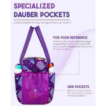 Bingo Bag with Pockets for Bingo Daubers Dabbers Dobbers Purple Bingo Bags for Bingo Stuff Supplies Bingo Night Accessories for Women Lady Bingo Game Prizes for Bingo Lovers Players Juego de Bingo Bag