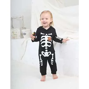 Singcoco Baby Halloween Outfit Skeleton Hoodie Romper (Black01, 0-3 Months)