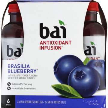 Bai Flavored Water, Brasilia Blueberry, Antioxidant Infused Drinks, 18 Fl Oz (Pack of 6)