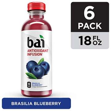 Bai Flavored Water, Brasilia Blueberry, Antioxidant Infused Drinks, 18 Fl Oz (Pack of 6)